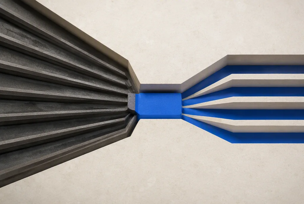 A constrained graphite funnel repaired by a precise cobalt bridge.
